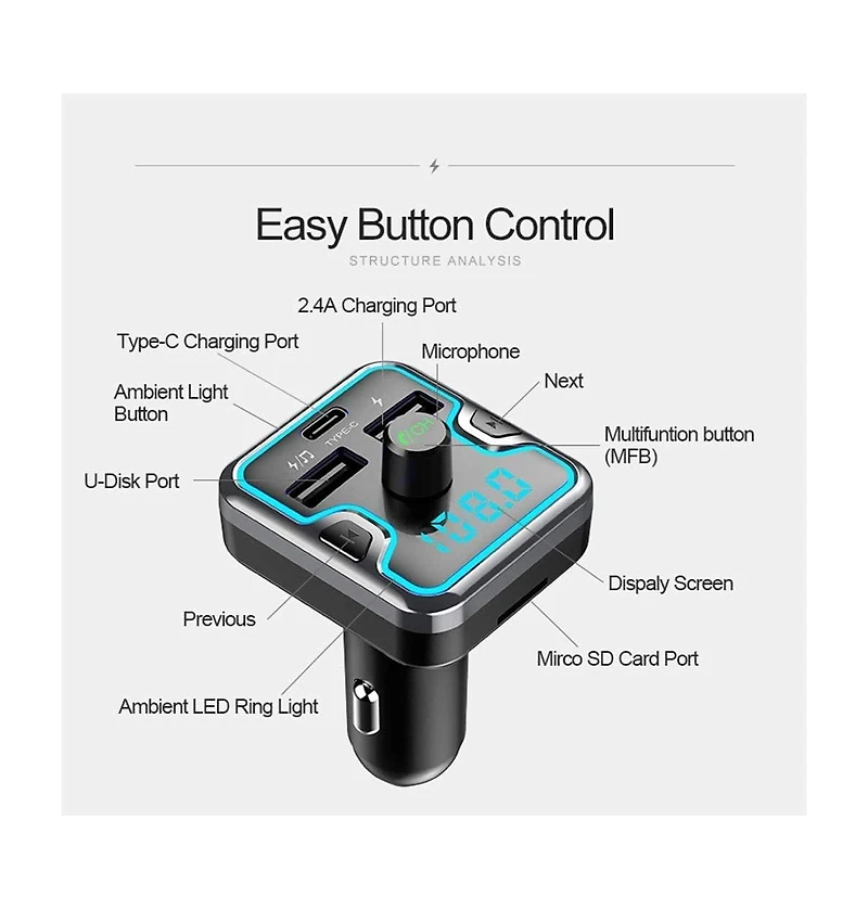 3-Port 12V Car Charging Station and Fm Transmitter