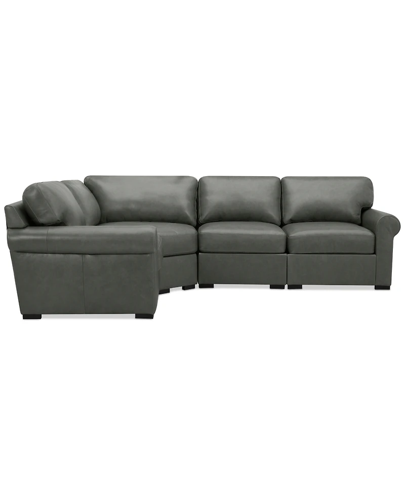 Radley Roll Arm 117" 4-Pc. Leather Wedge Corner L Sectional, Exclusively at Macy's