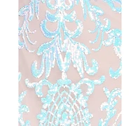 Crystal Doll Juniors' Lace-Up-Back Sequin Mesh Gown