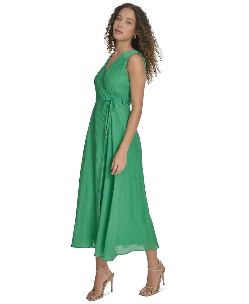 Calvin Klein Women's Faux-Wrap Sleeveless Midi Dress