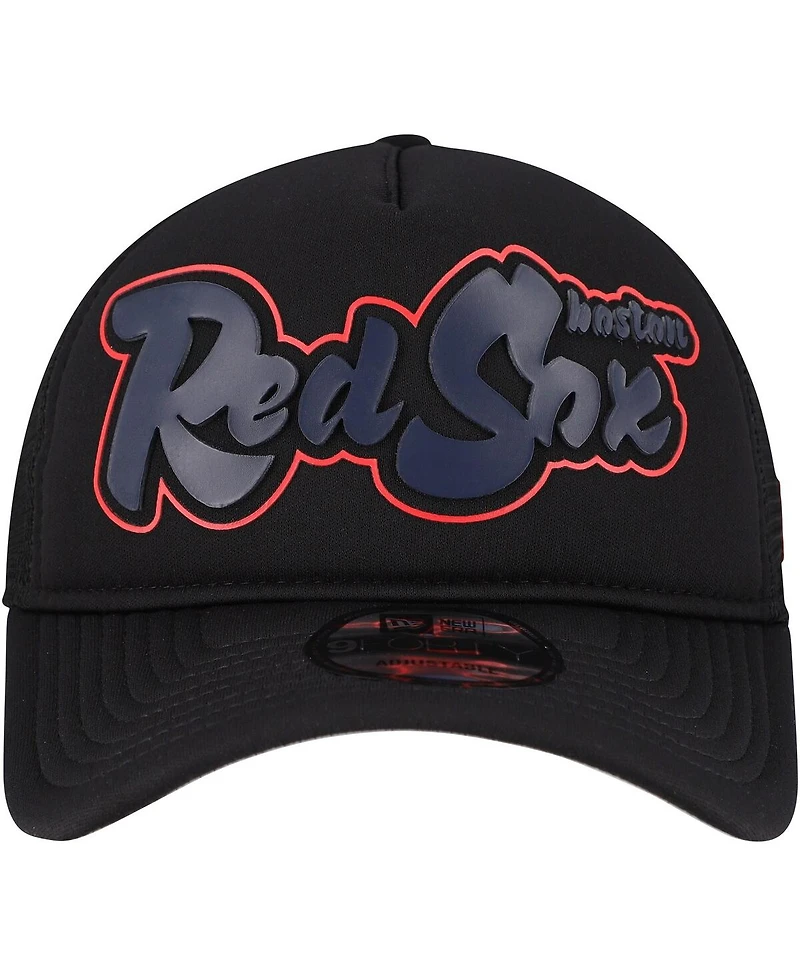 New Era Men's Black Boston Red Sox Retro Bold A-Frame Trucker 9FORTY Adjustable Hat