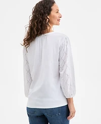 Style & Co Women's Split-Neck Eyelet-Embroidered Top, Exclusively at Macy's