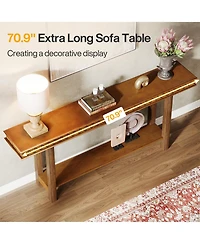 Tribesigns Extra Long Console Table,2-Tier Entryway Accent Table with Storage for Living Room,Wood Sofa Table Behind Couch Narrow Long, Rustic Brown