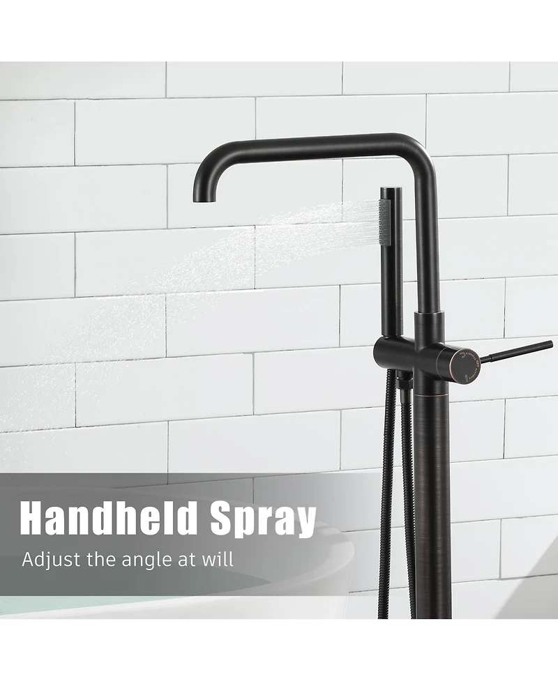 Floor Mount Bathtub Faucet Freestanding Tub Filler Standing High Flow Shower Faucets Shower Mixer Taps, Swivel Gooseneck Spout with Cylinder Handheld