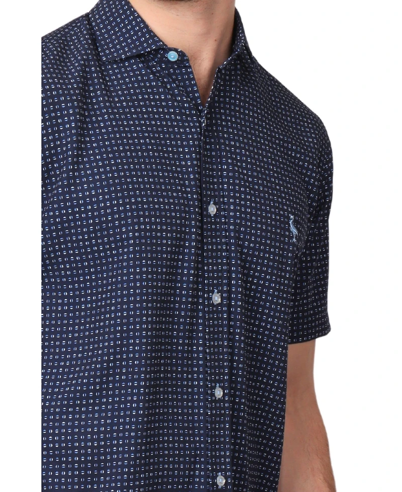 Tailorbyrd Men's Navy Geo Printed Performance Short Sleeve Shirt