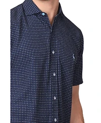 Tailorbyrd Men's Navy Geo Printed Performance Short Sleeve Shirt