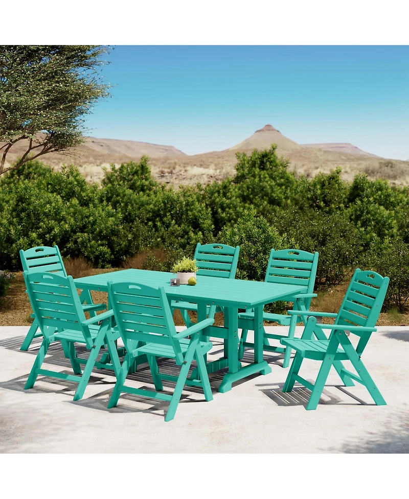 7-Piece Hdpe Rectangular Patio Dining Table Set with Foldable Chairs