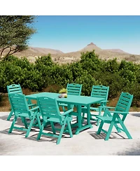 7-Piece Hdpe Rectangular Patio Dining Table Set with Foldable Chairs