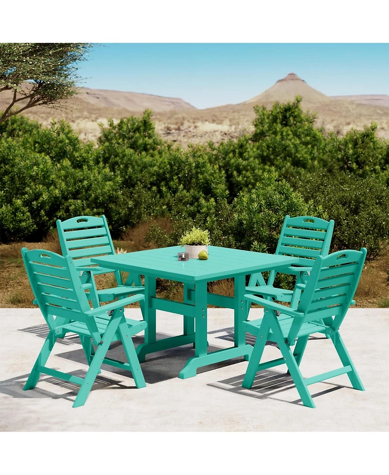 5-Piece Hdpe Square Patio Dining Table Set with Foldable Chairs