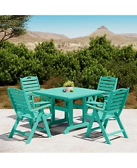 5-Piece Hdpe Square Patio Dining Table Set with Foldable Chairs