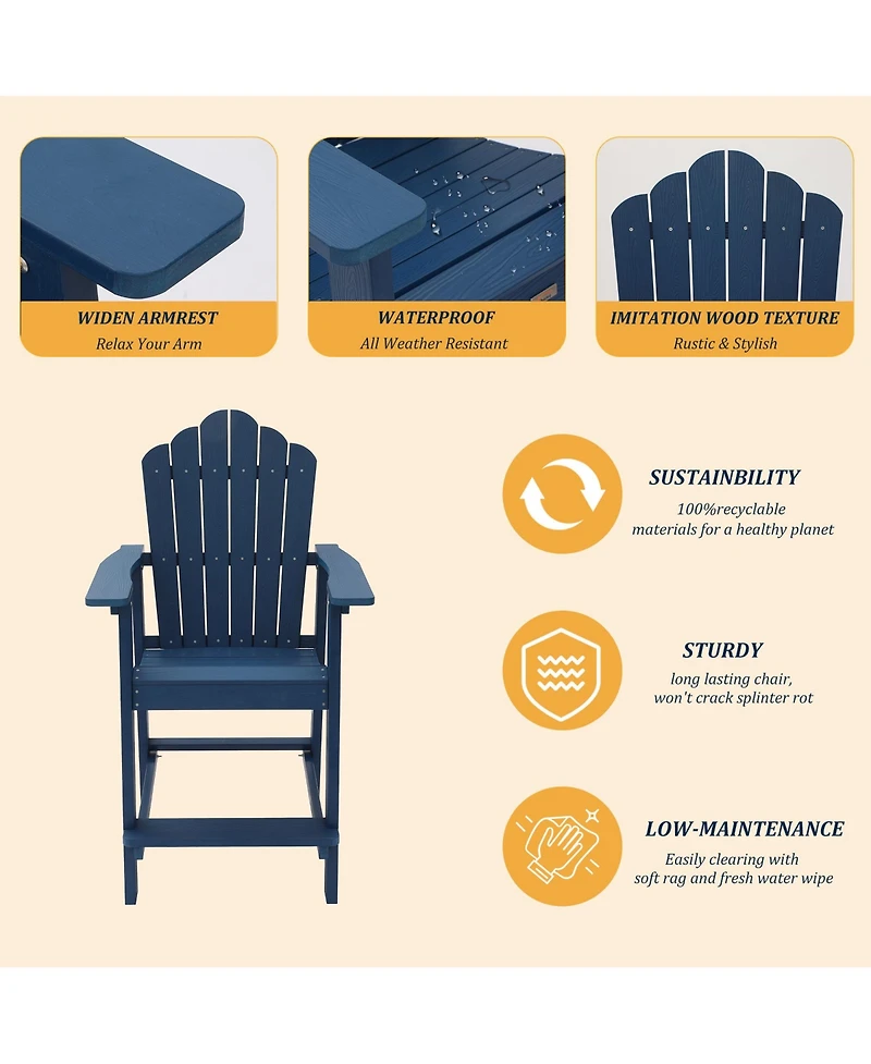 Tall Adirondack Chair Patio Chairs Barstools Outdoor Furniture Balcony for Backyard Garden Patio, Blue