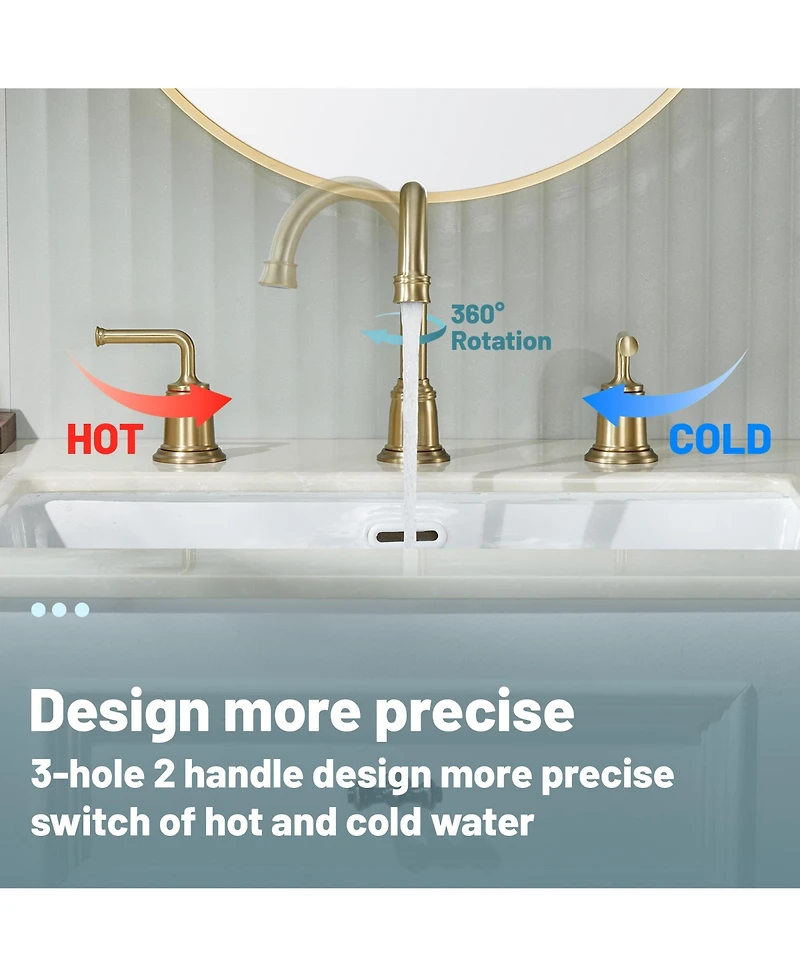 2-Handle Bathroom Sink Faucet with Drain Assembly lavatory Faucet with Pop Up Drain and cUPC Faucet Supply Hoses, Brushed Gold