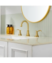 2 Handle Bathroom Faucet 3 Hole Sink with Pop-up Drain Lavatory Assembly Vanity Faucets, Brushed Gold