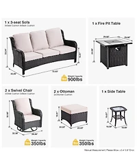 Xizzi Patio Furniture Sets Outdoor Swivel Rocking Chairs with 50,000 Btu Propane Fire Pit Table 7 Pieces All Weather Pe Wicker Conversation Sofa and M