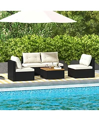 Gymax 5 Pcs Rattan Sofa Set Outdoor Wicker Furniture Set w/ Back Cushions & Square Coffee Table