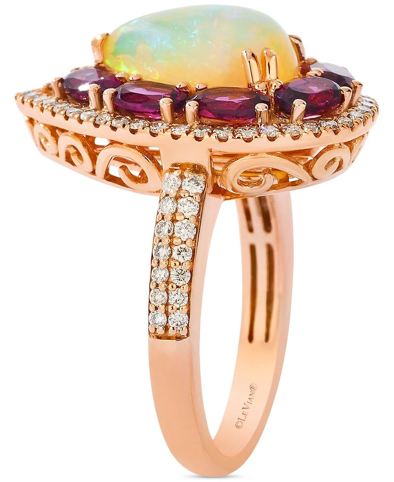 Le Vian Neopolitan Opal (1-1/2 ct. t.w.), Raspberry Rhodolite (2-3/8 ct. t.w.) & Nude Diamond (1/2 ct. t.w.) Pear Halo Ring in 14k Rose Gold
