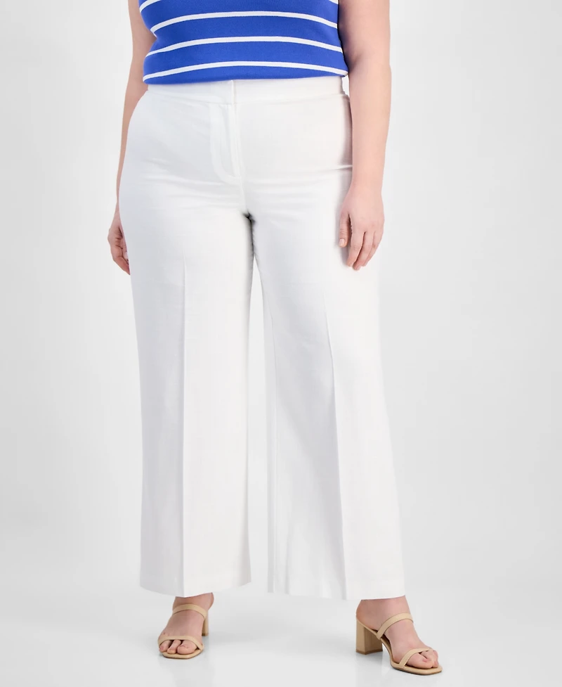 Tahari Asl Plus Wide-Leg Linen-Blend Pants