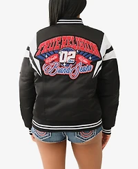 True Religion Women's Satin Oversized Varsity Bomber Jacket