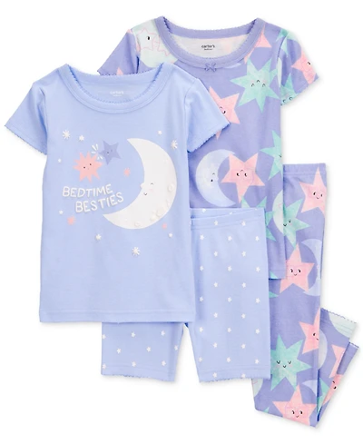 Carter's Toddler Girls Moon & Stars 100% Snug-Fit Cotton Pajamas, 4 Piece Set