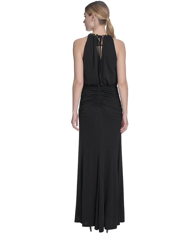 Eliza J Women's Chain-Link Halter Blouson Gown