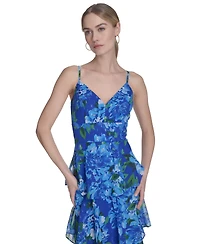 Eliza J Women's Printed Chiffon Tiered Gown