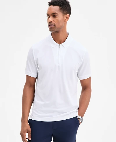 Alfani Men's Ottoman Short Sleeve Textured Quarter-Zip Polo Shirt, Exclusively at Macy's