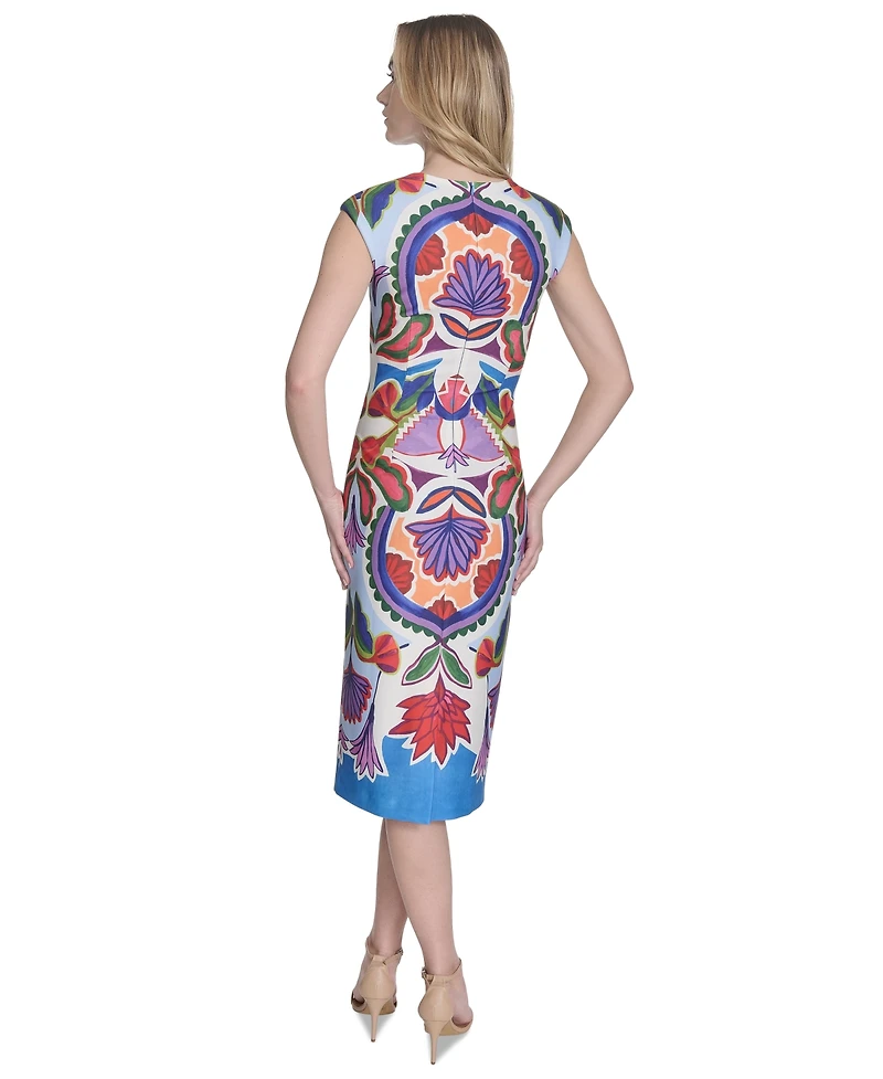Vince Camuto Petite Placement-Print Cap-Sleeve Midi Dress