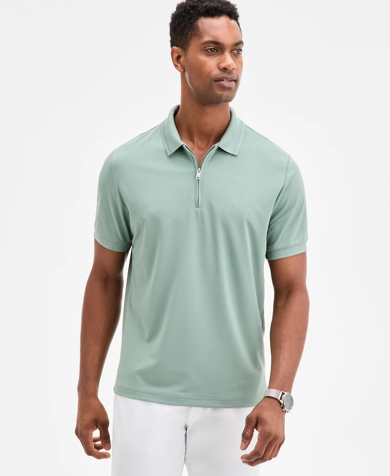 Alfani Men's Ottoman Short Sleeve Textured Quarter-Zip Polo Shirt