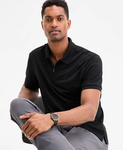 Alfani Men's Ottoman Short Sleeve Textured Quarter-Zip Polo Shirt, Exclusively at Macy's