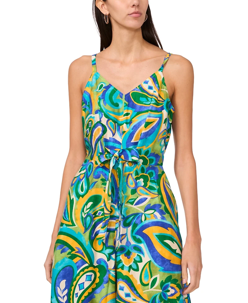 Msk Petite Printed Tie-Waist Sweetheart Wide-Leg Jumpsuit