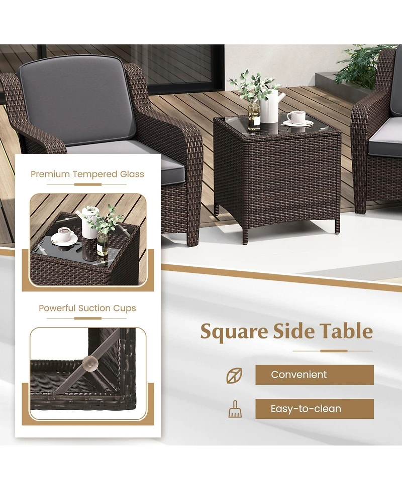 Gymax Set of 3 Furniture Set w/ Cushions & Tempered Glass Coffee Table