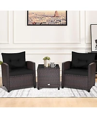 Gymax 3PCS Outdoor Patio Rattan Conversation Set Garden Yard w/ Cushions Coffee Table