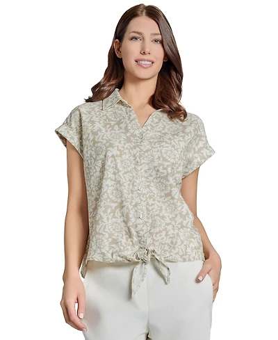 Jones New York Petite Tied Button-Front Blouse