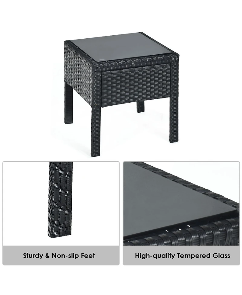 Gymax 3 Piece Outdoor Patio Rattan Conversation Furniture Set Yard w/ Cushions & Coffee Table