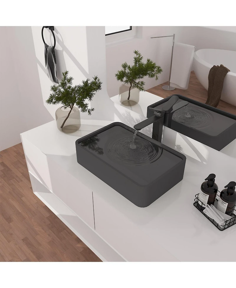 20x13 Inch Rectangular Bathroom Cement Art Basin with Matching Color Drain, Durable and Stylish for Your Unique