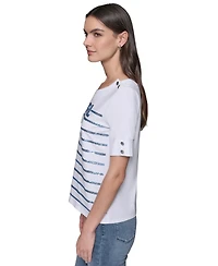 Karl Lagerfeld Paris Petite Sequined Striped Knit Top