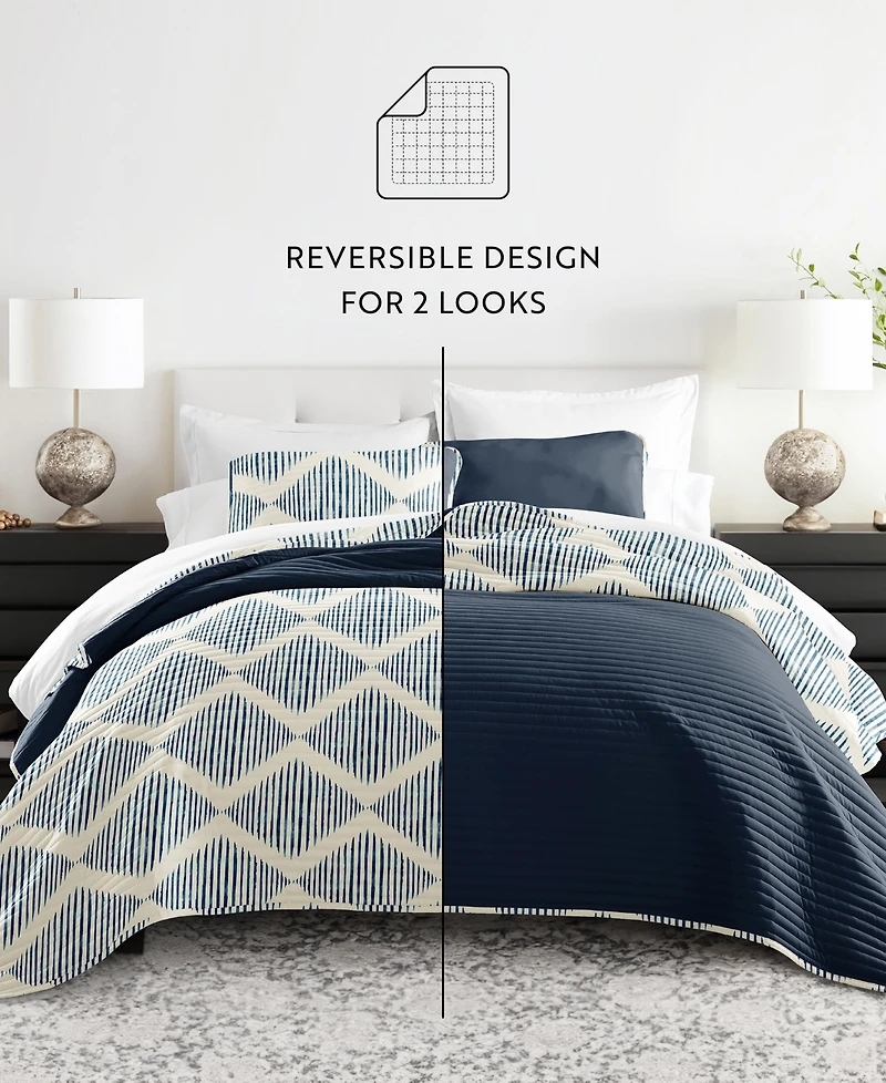 ienjoy Home Distressed Diamond Reversible 3-Pc. Lightweight Quilt Set, King/California King