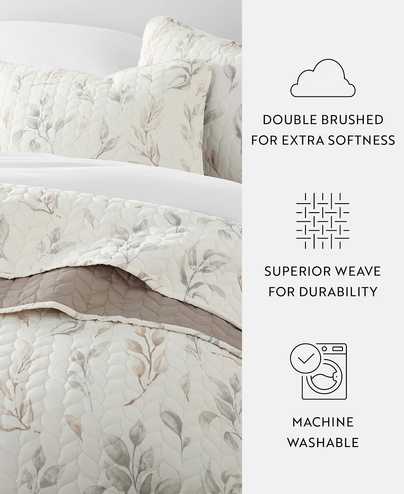 ienjoy Home Watercolor Leaves and Stripe Reversible -Pc. Lightweight Quilt Set