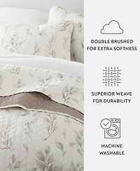 ienjoy Home Watercolor Leaves and Stripe Reversible -Pc. Lightweight Quilt Set