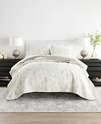 ienjoy Home Watercolor Leaves and Stripe Reversible -Pc. Lightweight Quilt Set