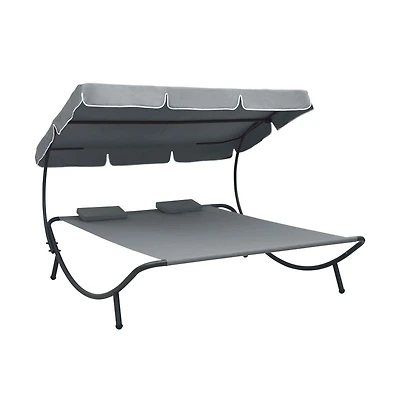 Patio Lounge Bed with Canopy and Pillows