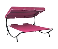 Patio Lounge Bed with Canopy and Pillows