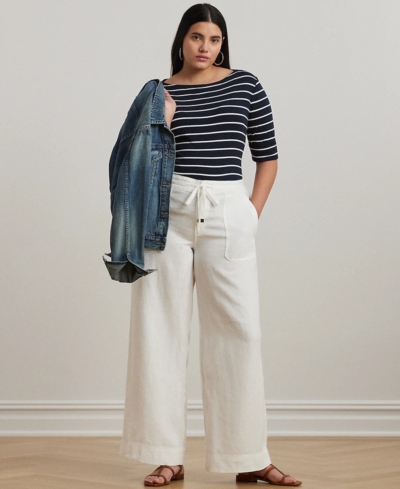 Lauren Ralph Plus-Size 100% Linen Wide-Leg Pants