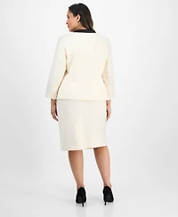 Le Suit Plus Tipped 3/4-Sleeve Jacket And Skirt Set
