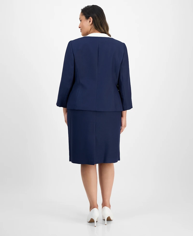 Le Suit Plus Tipped 3/4-Sleeve Jacket And Skirt Set