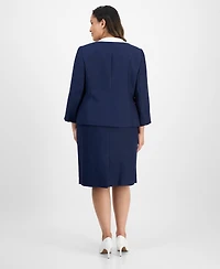 Le Suit Plus Tipped 3/4-Sleeve Jacket And Skirt Set
