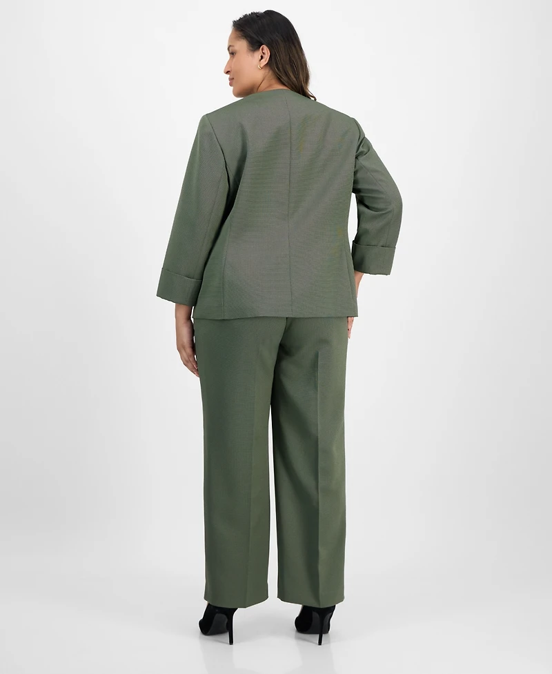 Le Suit Plus Collarless Wide-Leg Pantsuit