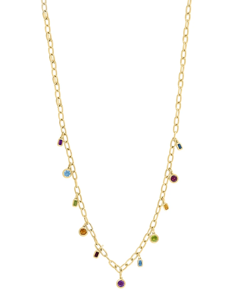 Effy Multi-Gemstone Bezel Dangle 18" Collar Necklace (6-1/3 ct. t.w.) in 14k Gold-Plated Sterling Silver