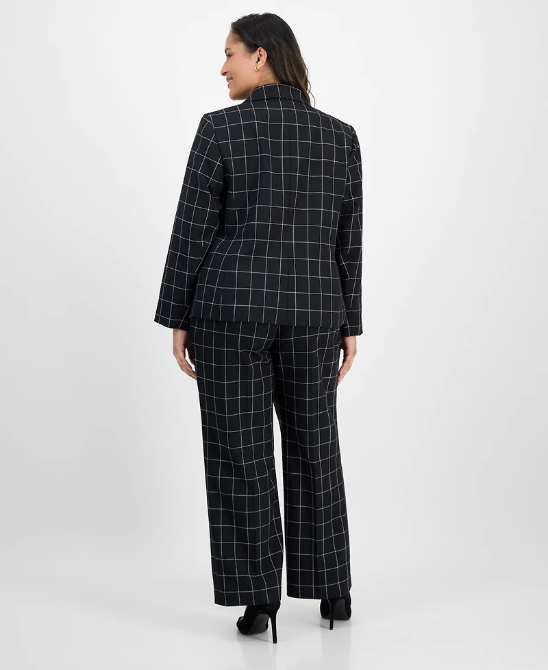 Le Suit Plus Windowpane Check Notch Collar Pantsuit