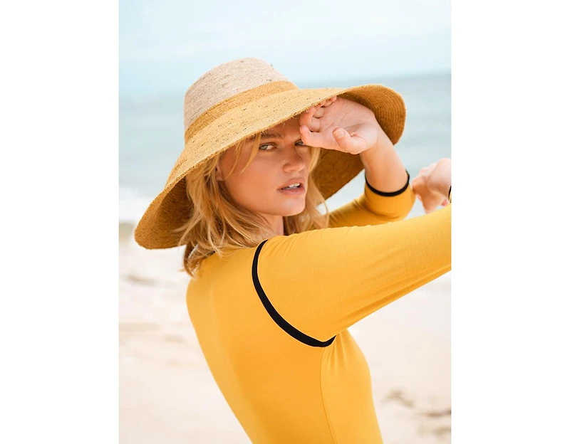 Brunna.co Riri Duo Jute Handwoven Straw Hat In Nude & Golden Yellow